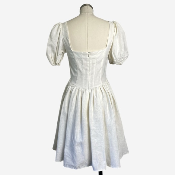 ASOS NWT white corset linen mini dress puff sleeve cottagecore castlecore 4 - Picture 4 of 10